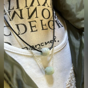 Amazonite worry stone 925 sterling silver chain /black silk cord rope ne…